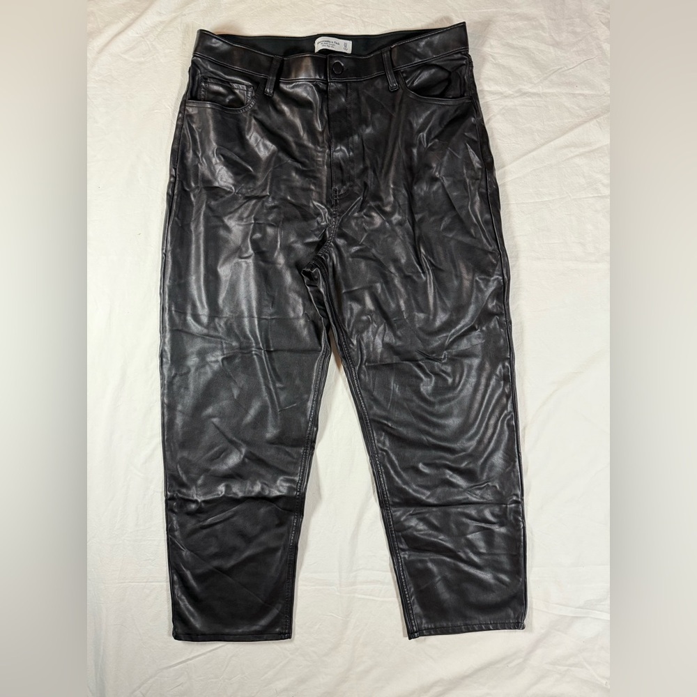 Abercrombie & Fitch Ankle Skinny Ultra High Rise Faux Leather Black Pants 33 - Picture 3 of 11